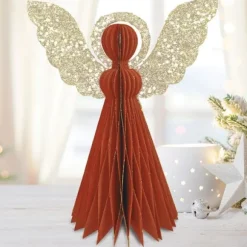Ange de Noël à paillettes en papier nid d'abeille à poser - 40 cm - Couleur Aléatoire