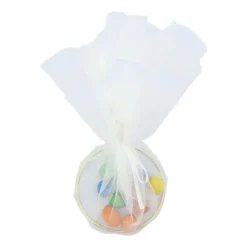 4 anneaux à dragées en métal doré avec ruban satiné - Diamètre 7,5 cm - Couleur au choix