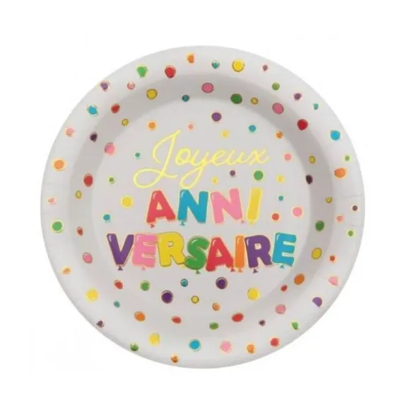 10 Assiettes - Anniversaire Ballons Multicolores