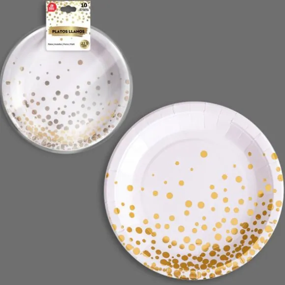 10 assiettes avec pois en carton - Diamètre 22,5 cm - Couleur au choix