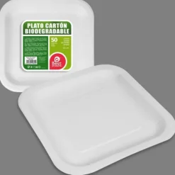 50 assiettes blanches en carton - 23 x 23 cm