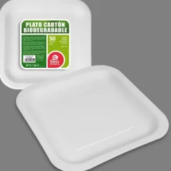 50 assiettes blanches en carton - 20 x 20 cm