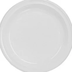 50 assiettes blanches en plastique réutilisable - Diamètre 20,5 cm
