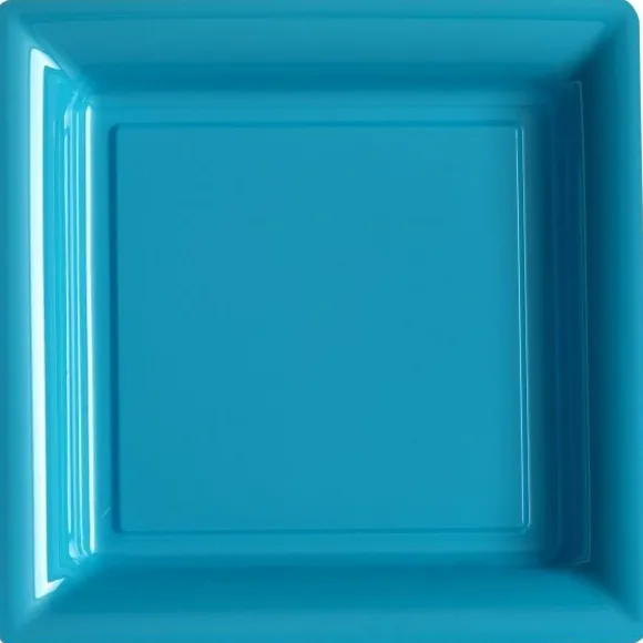 12 Assiettes Carrées en Plastique - Turquoise