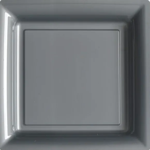 12 Assiettes Carrées en Plastique - Argent