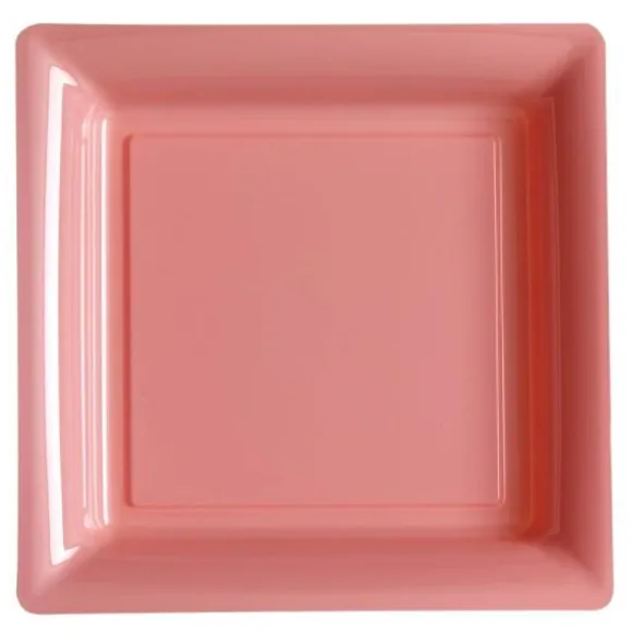 12 Assiettes Carrées en Plastique - Rose Pâle