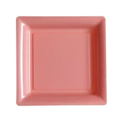 12 Assiettes Cocktail Carrées - Plastique Rose
