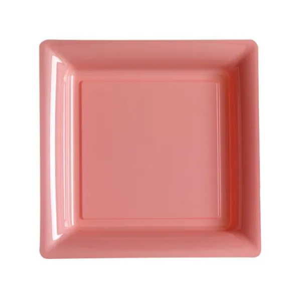 12 Assiettes Cocktail Carrées - Plastique Rose