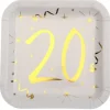 10 Assiettes en Carton Anniversaire - Blanc et Or - 20 ans