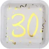 10 Assiettes en Carton Anniversaire - Blanc et Or - 30 ans