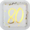 10 Assiettes en Carton Anniversaire - Blanc et Or - 80 ans