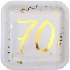 10 Assiettes en Carton Anniversaire - Blanc et Or - 70 ans