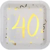 10 Assiettes en Carton Anniversaire - Blanc et Or - 40 ans