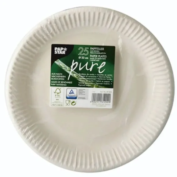 25 Assiettes en Carton - 23 cm - Blanc - "Pure"