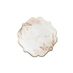 8 Assiettes en carton - Collection Pampas, Fleurs de Coton et Or