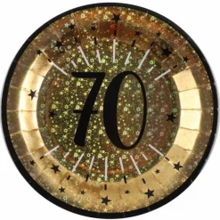10 assiettes en carton - Diamètre 22,5 cm - Collection Joyeux Anniversaire Étincelant Or - Âge au choix