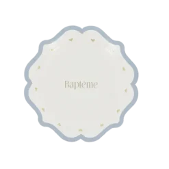 8 assiettes en carton - Diamètre 18 cm - Collection Baptême Blanc et Or - Couleur au choix