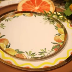 8 assiettes en carton - Diamètre 18 cm - Collection Fizz Agrume