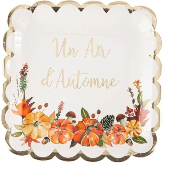 8 assiettes en carton FSC® - 22,5 cm - Un air d'automne - Châtaigne, Terracotta et Or