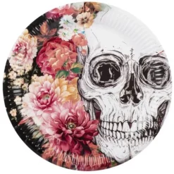 10 Assiettes en Carton FSC - Crâne et Fleurs