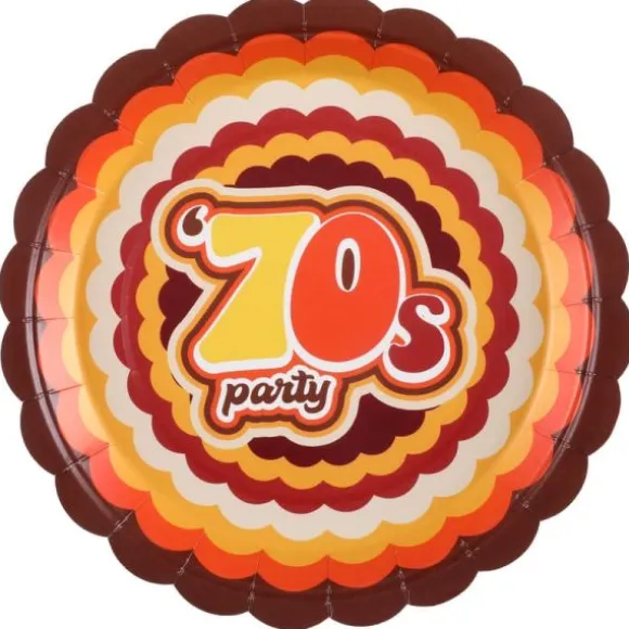 10 assiettes en carton FSC® - Diamètre 23 cm - Collection 70's Party