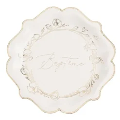 8 assiettes en carton FSC® - Diamètre 23 cm - Collection Baptême Crème et Or