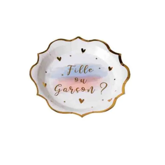 8 Assiettes en carton - Gender Reveal - Fille ou Garçon ? - 23 cm