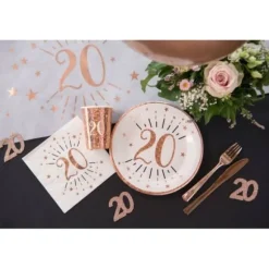 10 Assiettes en carton - Joyeux Anniversaire Etincelant - Rose Gold - Age au Choix