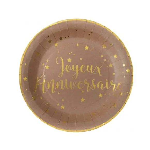 10 Assiettes en carton " Joyeux Anniversaire " - Couleur Kraft