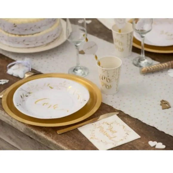 10 Assiettes en Carton "Just Married" - Or