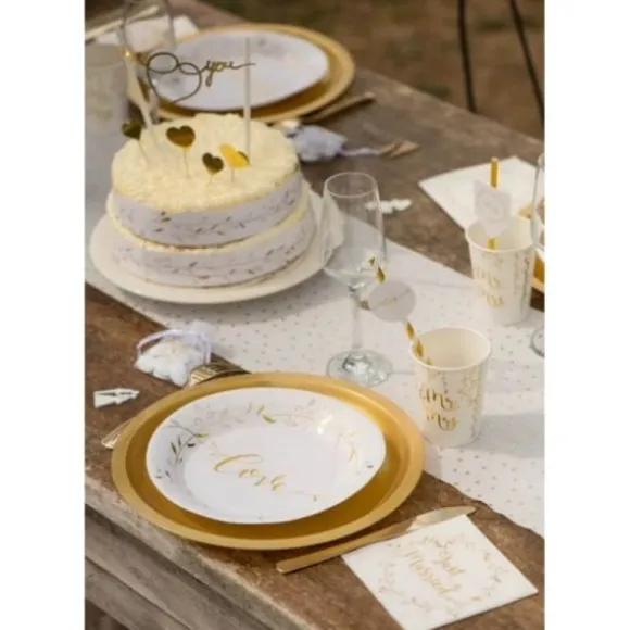10 Assiettes en Carton "Just Married" - Or