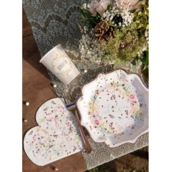 10 Assiettes en carton - Mariage Fleuri - 21 cm