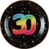 6 assiettes en carton pour anniversaire - Diamètre 22,5 cm - Collection Festicolor - Âge au choix
