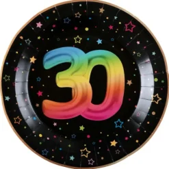 6 assiettes en carton pour anniversaire - Diamètre 22,5 cm - Collection Festicolor - Âge au choix