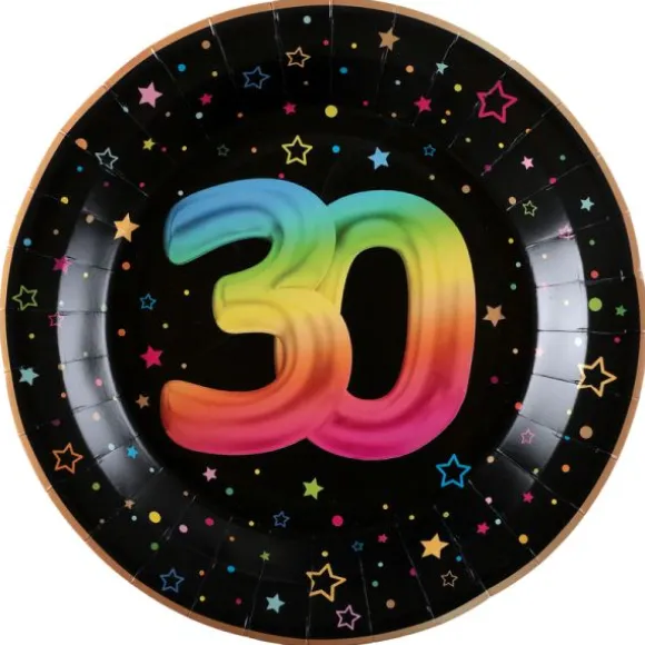 6 assiettes en carton pour anniversaire - Diamètre 22,5 cm - Collection Festicolor - Âge au choix