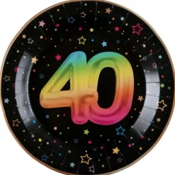6 assiettes en carton pour anniversaire - Diamètre 22,5 cm - Collection Festicolor - Âge au choix