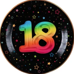 6 assiettes en carton pour anniversaire - Diamètre 22,5 cm - Collection Festicolor - Âge au choix