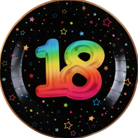 6 assiettes en carton pour anniversaire - Diamètre 22,5 cm - Collection Festicolor - Âge au choix