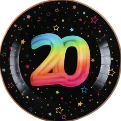 6 assiettes en carton pour anniversaire - Diamètre 22,5 cm - Collection Festicolor - Âge au choix