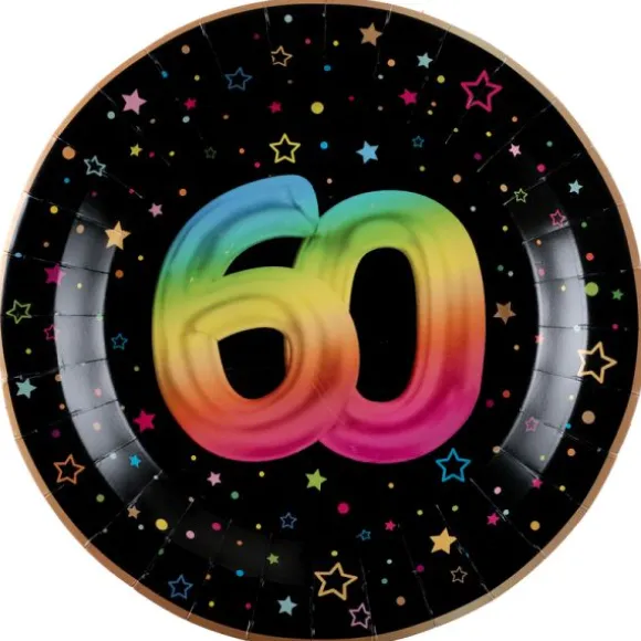 6 assiettes en carton pour anniversaire - Diamètre 22,5 cm - Collection Festicolor - Âge au choix