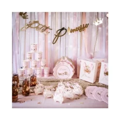 8 Assiettes en carton - Princesse Rose & Or - 22,5 cm