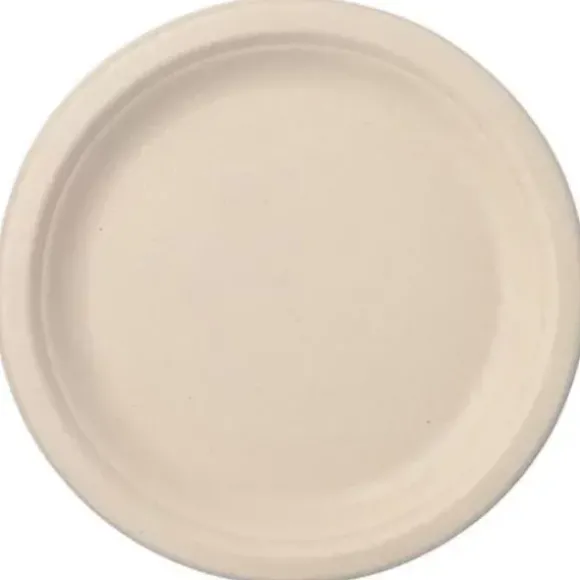 50 assiettes en fibre de canne à sucre "pure" sans compartiments - Diamètre 23 cm