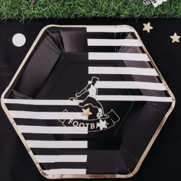 8 Assiettes Hexagonales - Football - Noir, Blanc et Or