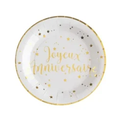 10 Assiettes "Joyeux Anniversaire" - Blanc / Or