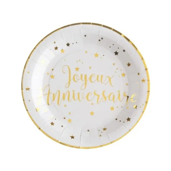 10 Assiettes "Joyeux Anniversaire" - Blanc / Or