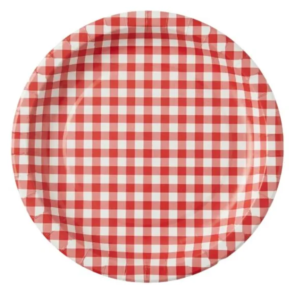 10 assiettes à motifs vichy en carton - Diamètre 22 cm