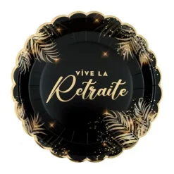 6 assiettes "Vive la Retraite" en carton - Diamètre 23 cm - Collection Retraite Dorée - Couleur au choix