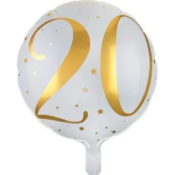 Ballon Anniversaire - Blanc et Or - 20 ans