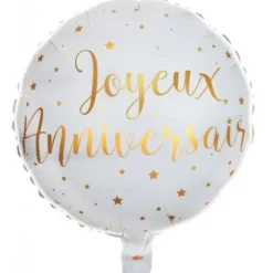 Ballon Anniversaire - Blanc et Or - Joyeux Anniversaire