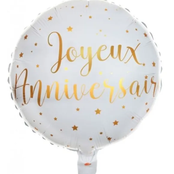 Ballon Anniversaire - Blanc et Or - Joyeux Anniversaire